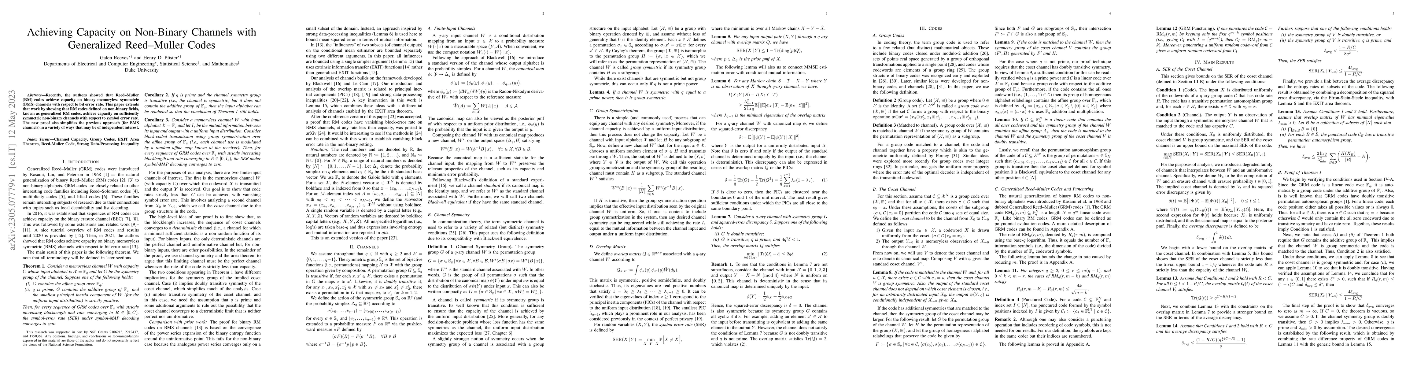 Thumbnail for Achieving Capacity on Non-Binary Channels with Generalized Reed-Muller
  Codes