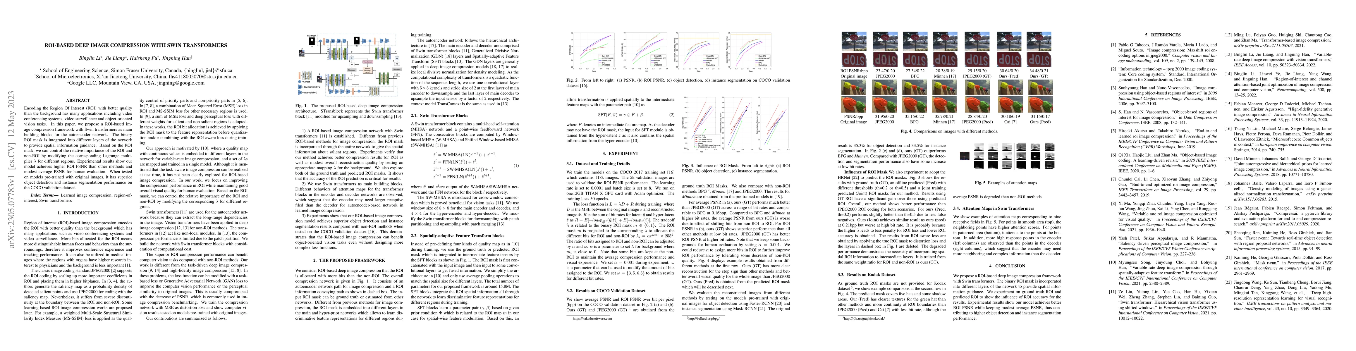 Thumbnail for ROI-based Deep Image Compression with Swin Transformers