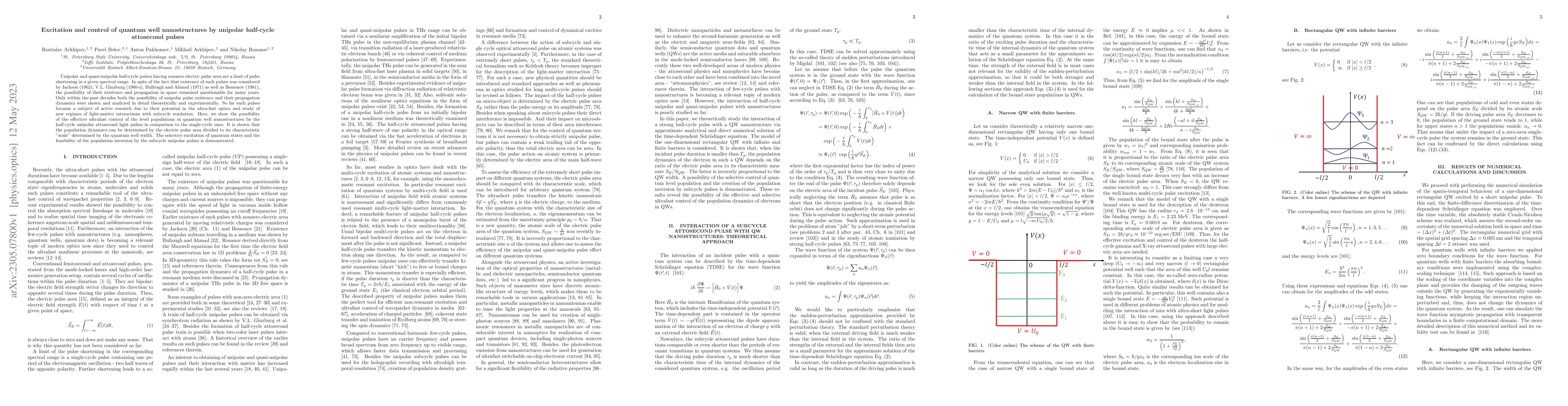 Thumbnail for Excitation and control of quantum well nanostructures by unipolar
  half-cycle attosecond pulses