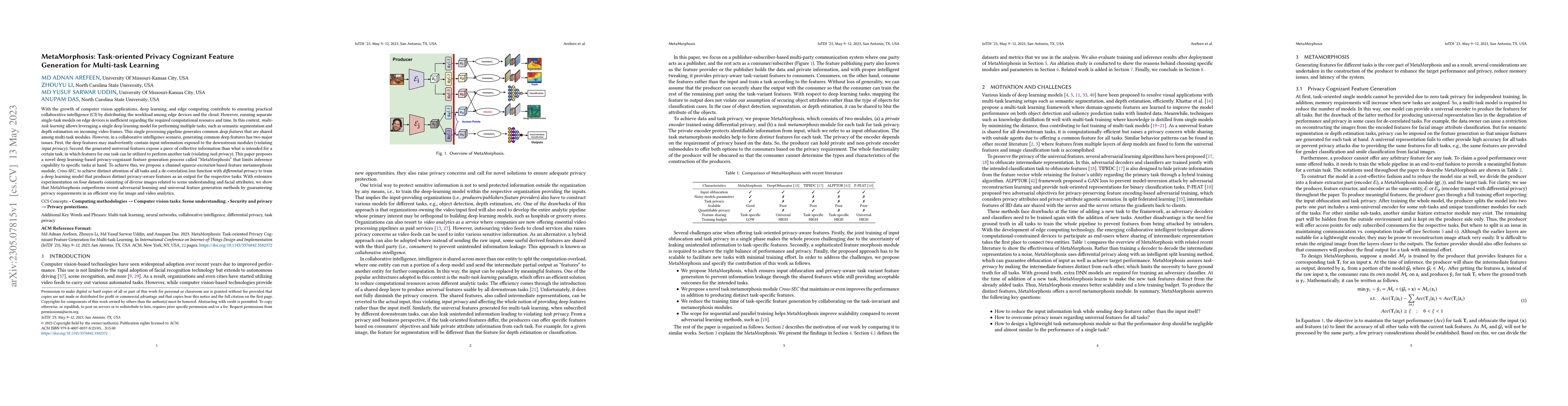 Thumbnail for MetaMorphosis: Task-oriented Privacy Cognizant Feature Generation for
  Multi-task Learning