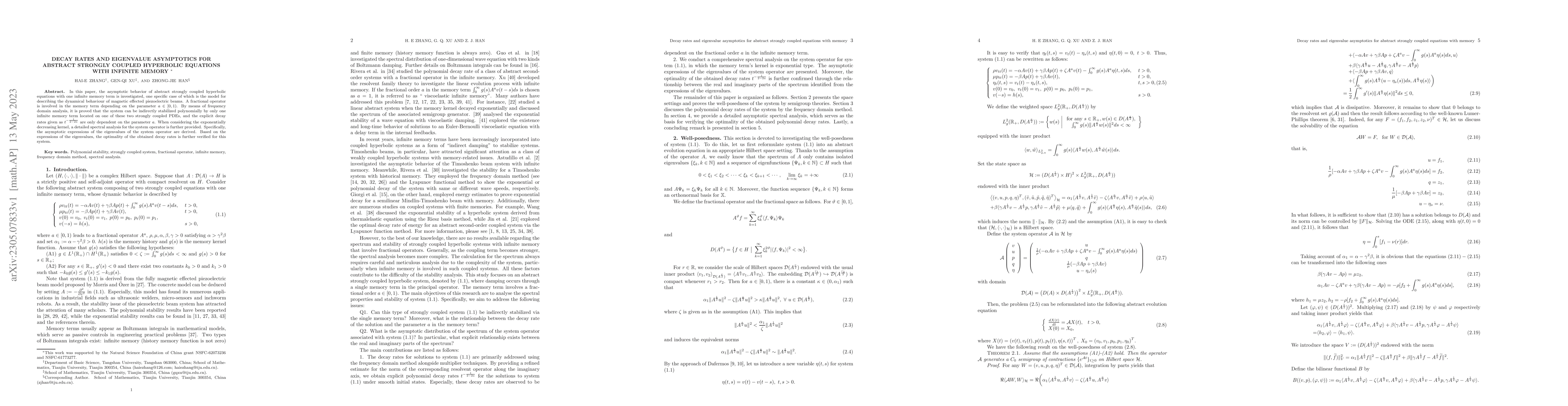 Thumbnail for Decay Rates and Eigenvalue Asymptotics for Abstract Strongly Coupled
  Hyperbolic Equations with Infinite Memory