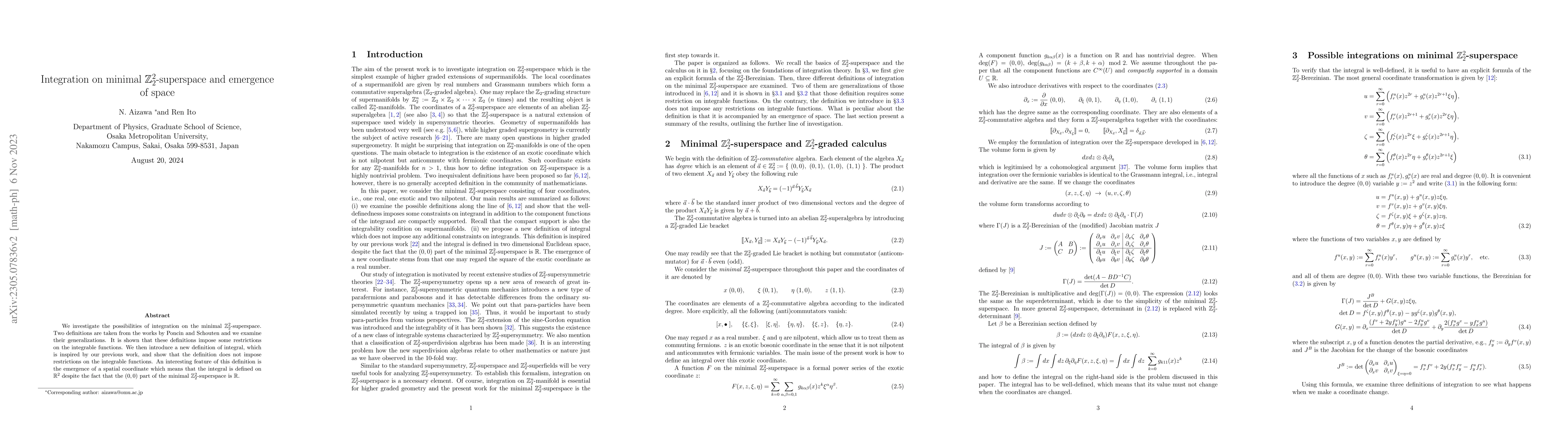 Thumbnail for Integration on minimal $\mathbb{Z}_2^2$-superspace and emergence of
  space