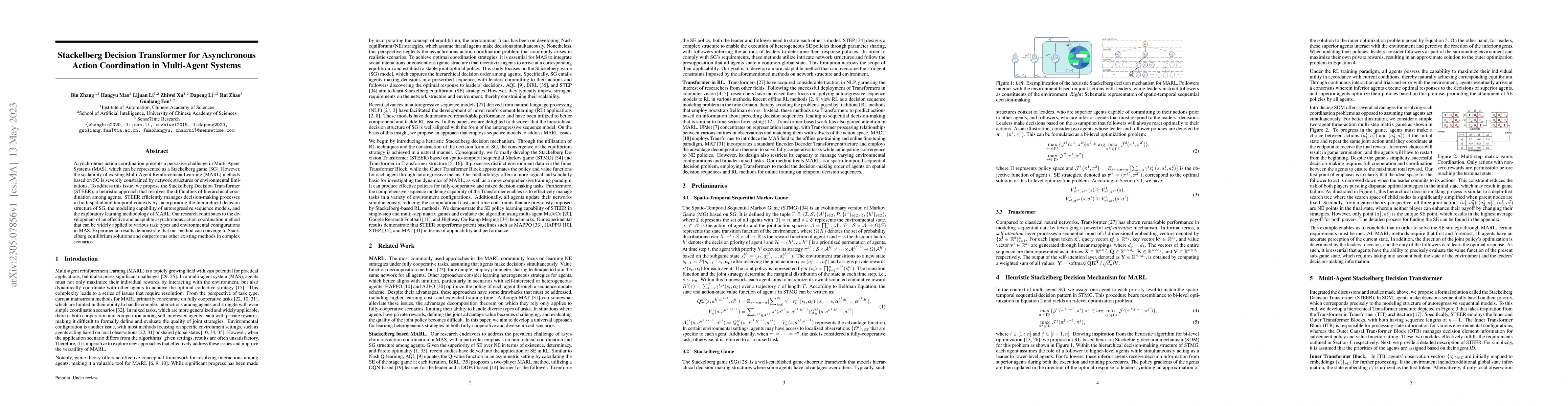 Thumbnail for Stackelberg Decision Transformer for Asynchronous Action Coordination in
  Multi-Agent Systems