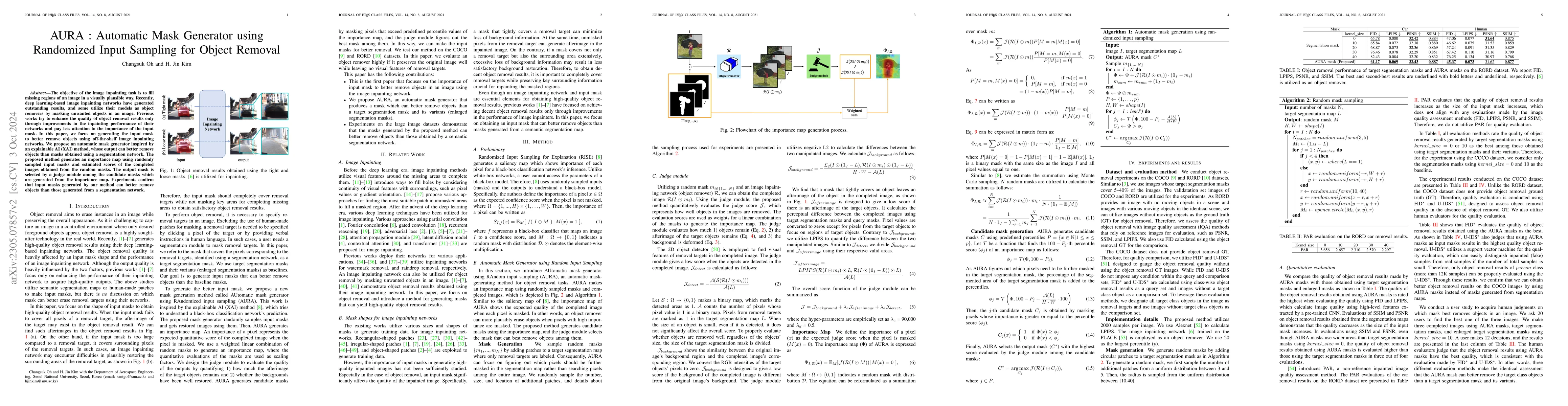 Thumbnail for AURA : Automatic Mask Generator using Randomized Input Sampling for
  Object Removal