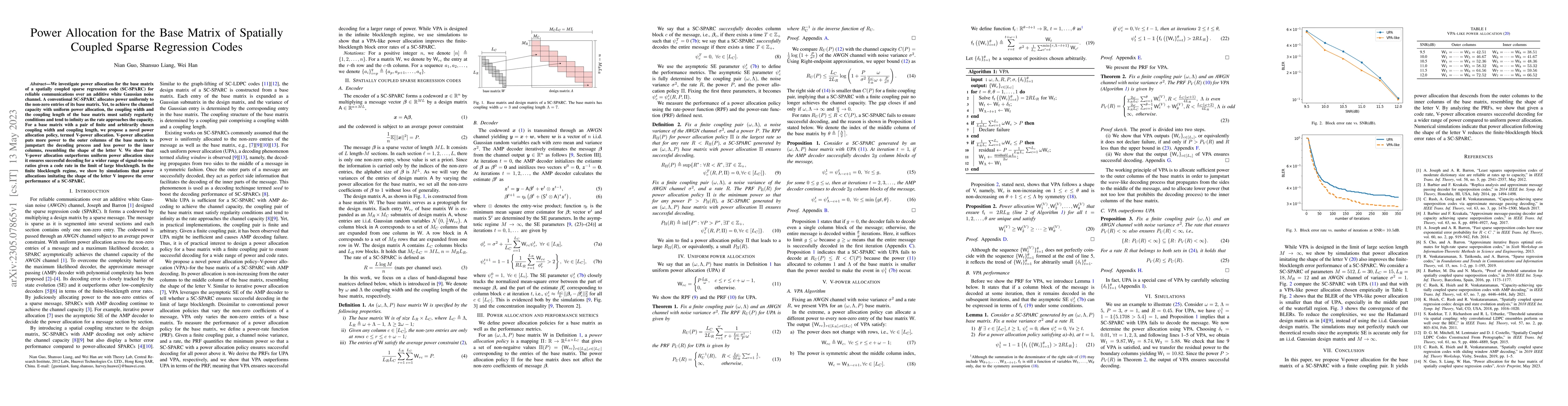 Thumbnail for Power Allocation for the Base Matrix of Spatially Coupled Sparse
  Regression Codes