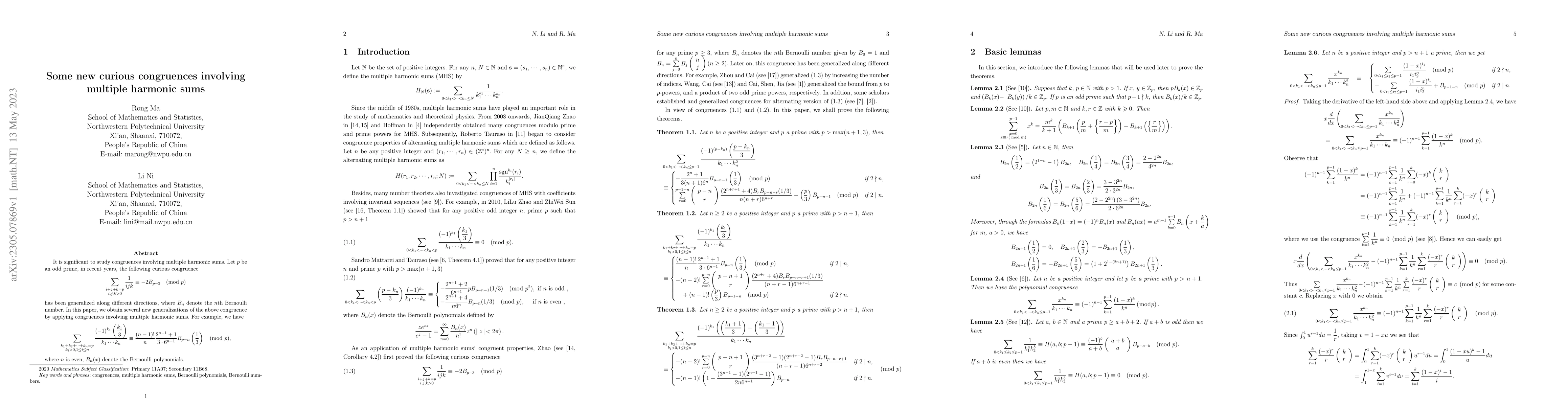 Thumbnail for Some new curious congruences involving multiple harmonic sums