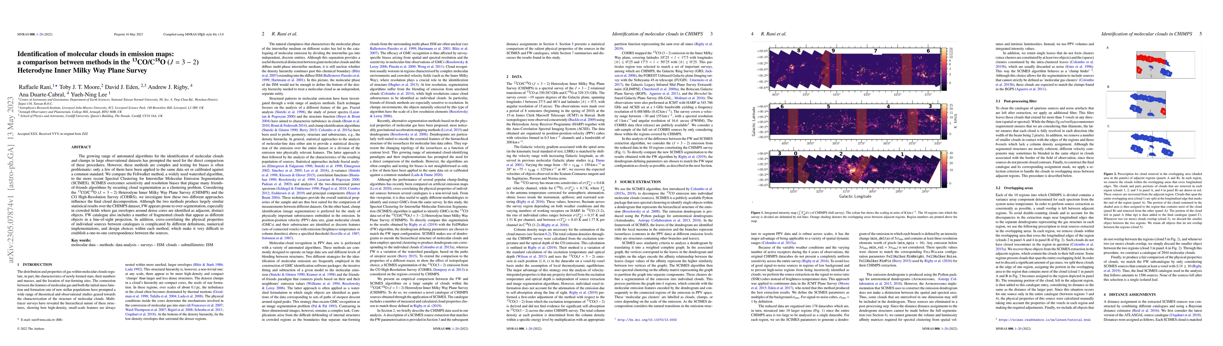 Thumbnail for Identification of molecular clouds in emission maps: a comparison
  between methods in the \ce{^{13}CO}/\ce{C^{18}O} ($J=3-2$) Heterodyne Inner
  Milky Way Plane Survey