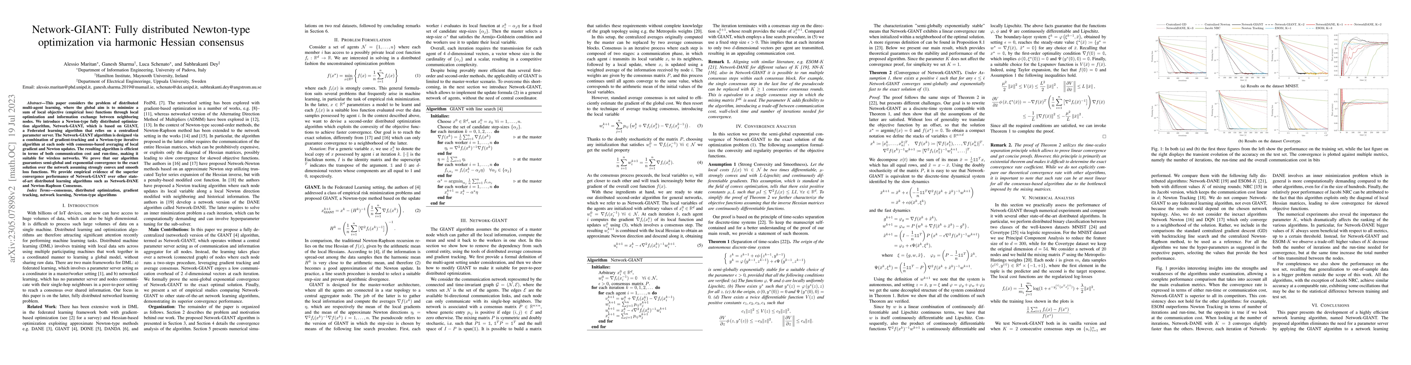 Thumbnail for Network-GIANT: Fully distributed Newton-type optimization via harmonic
  Hessian consensus