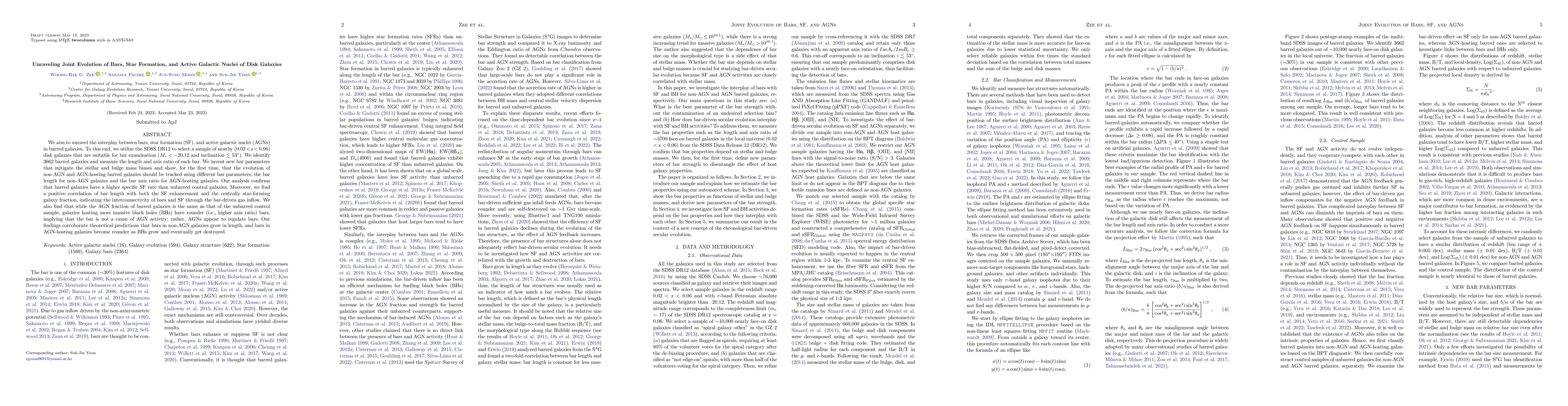 Thumbnail for Unraveling Joint Evolution of Bars, Star Formation, and Active Galactic
  Nuclei of Disk Galaxies
