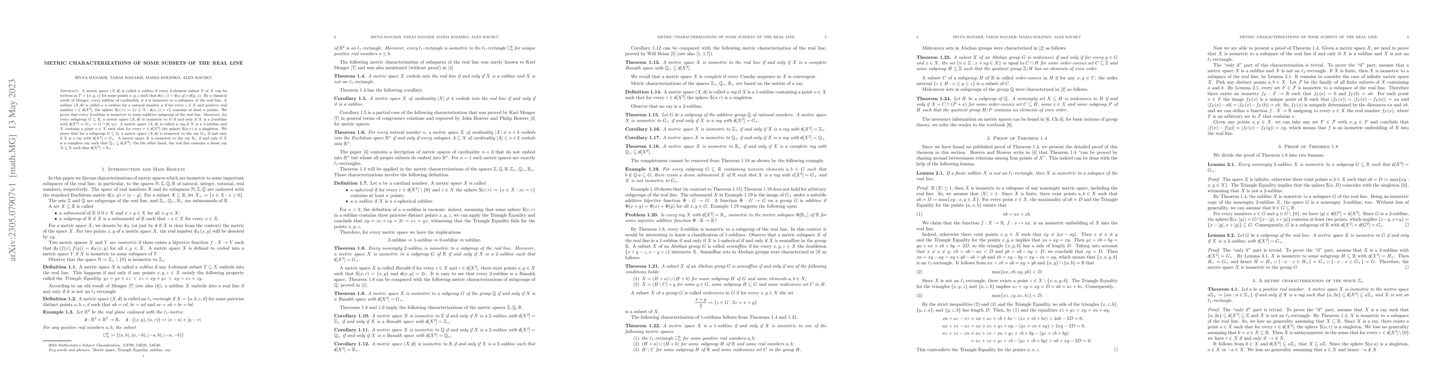 Thumbnail for Metric characterizations of some subsets of the real line