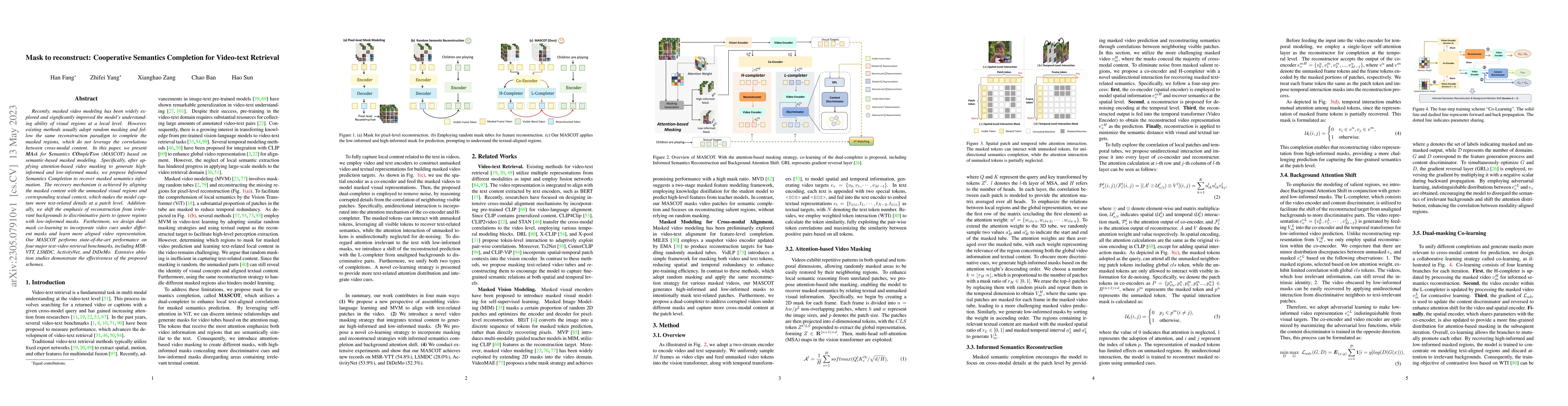 Thumbnail for Mask to reconstruct: Cooperative Semantics Completion for Video-text
  Retrieval