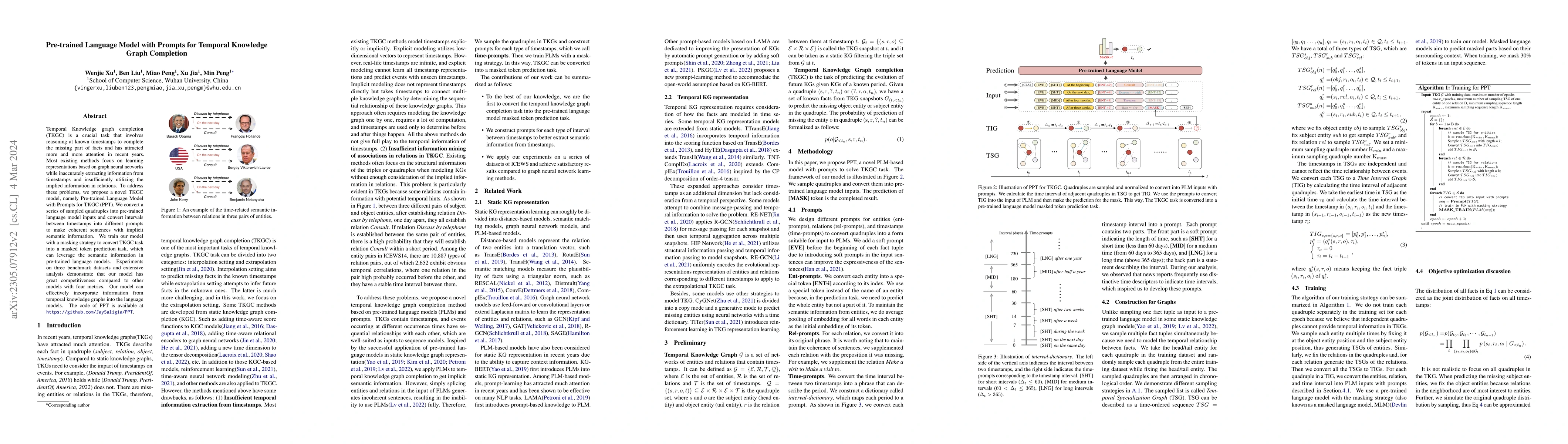 Thumbnail for Pre-trained Language Model with Prompts for Temporal Knowledge Graph
  Completion