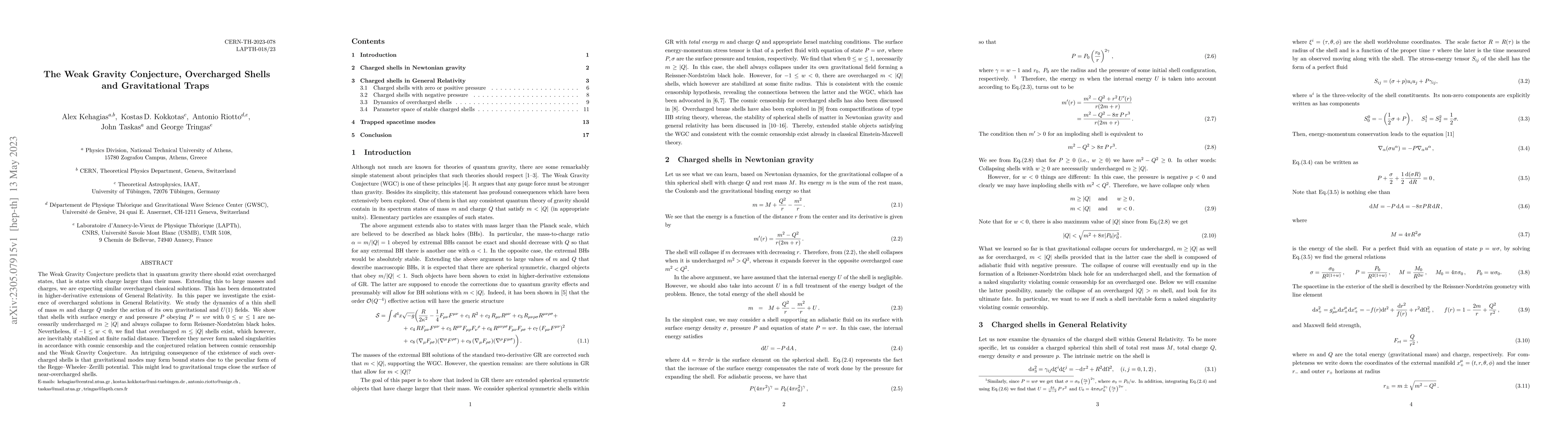 Thumbnail for The Weak Gravity Conjecture, Overcharged Shells and Gravitational Traps