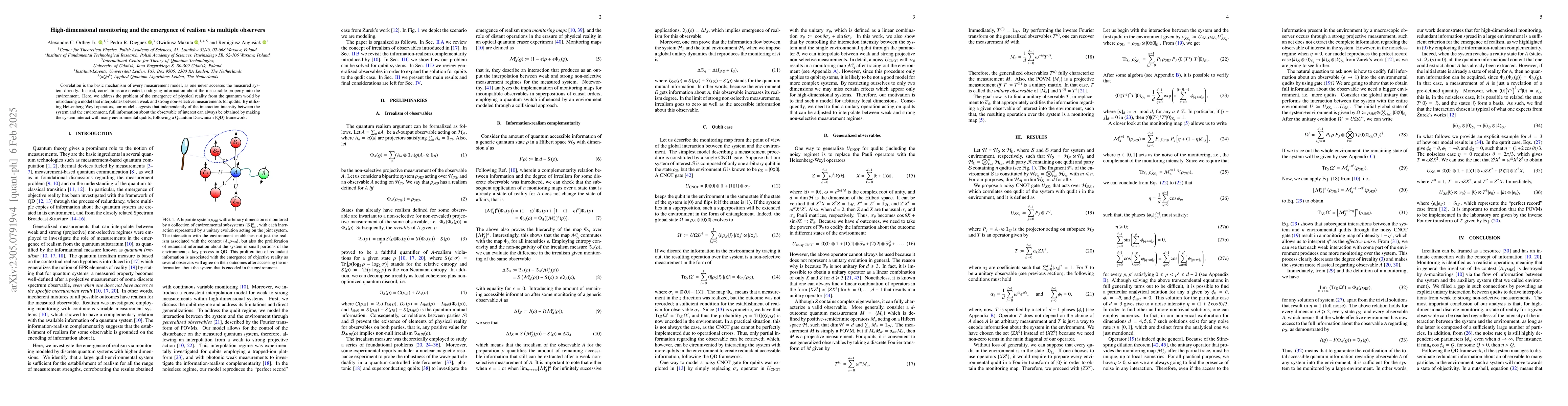 Thumbnail for High-dimensional monitoring and the emergence of realism via multiple
  observers