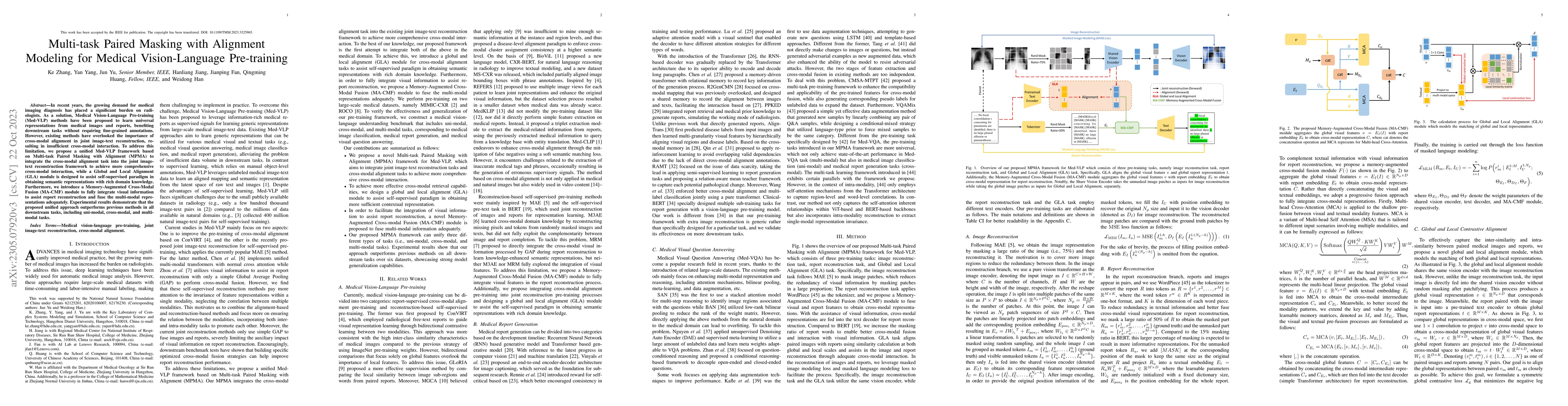 Thumbnail for Multi-task Paired Masking with Alignment Modeling for Medical
  Vision-Language Pre-training