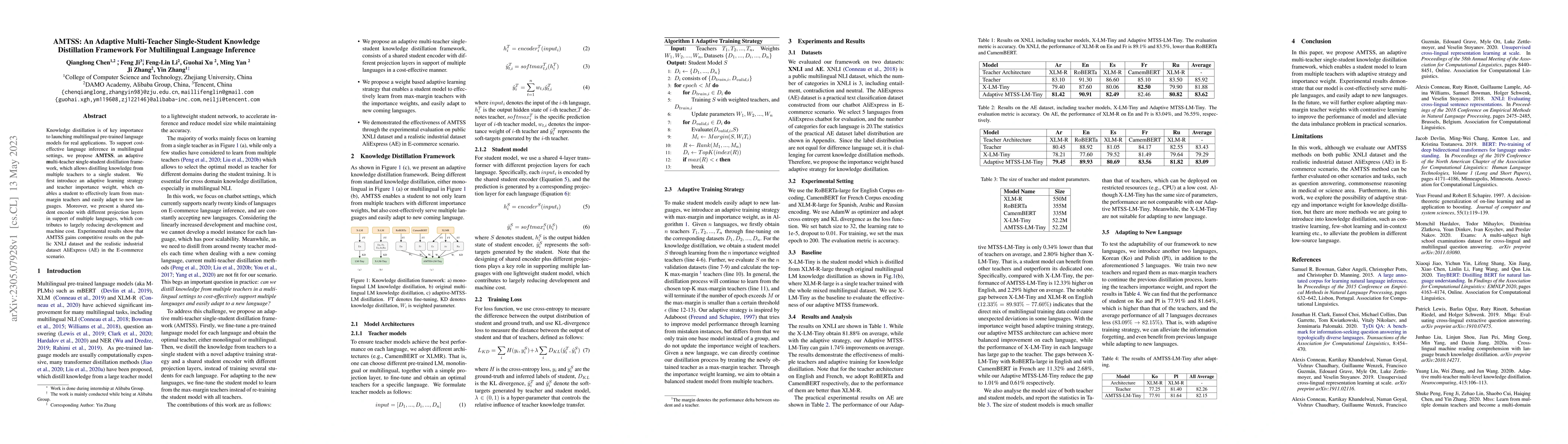 Thumbnail for AMTSS: An Adaptive Multi-Teacher Single-Student Knowledge Distillation
  Framework For Multilingual Language Inference
