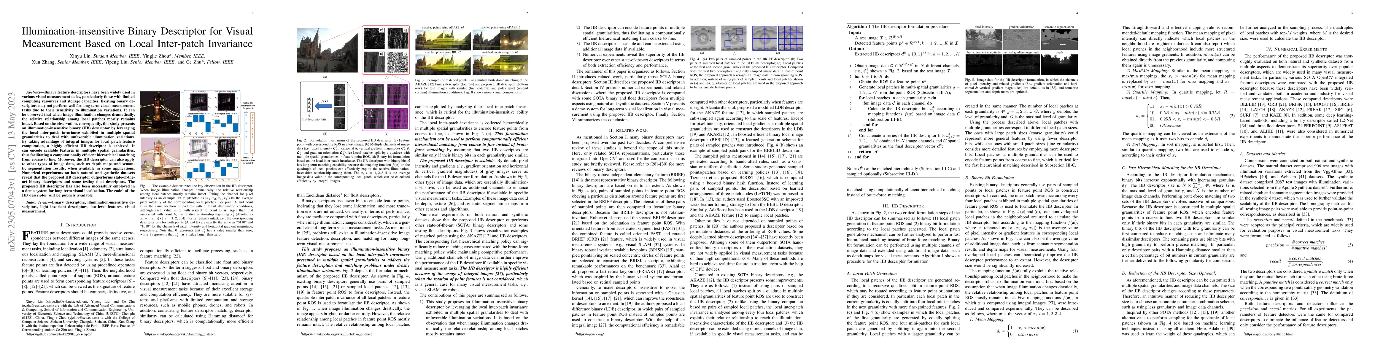 Thumbnail for Illumination-insensitive Binary Descriptor for Visual Measurement Based
  on Local Inter-patch Invariance