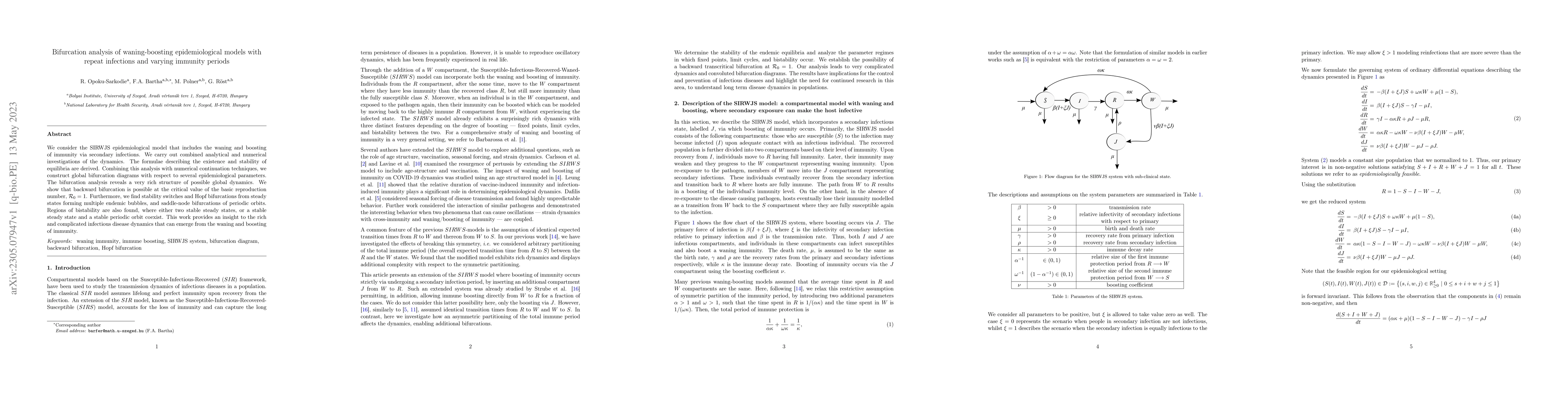 Thumbnail for Bifurcation analysis of waning-boosting epidemiological models with
  repeat infections and varying immunity periods
