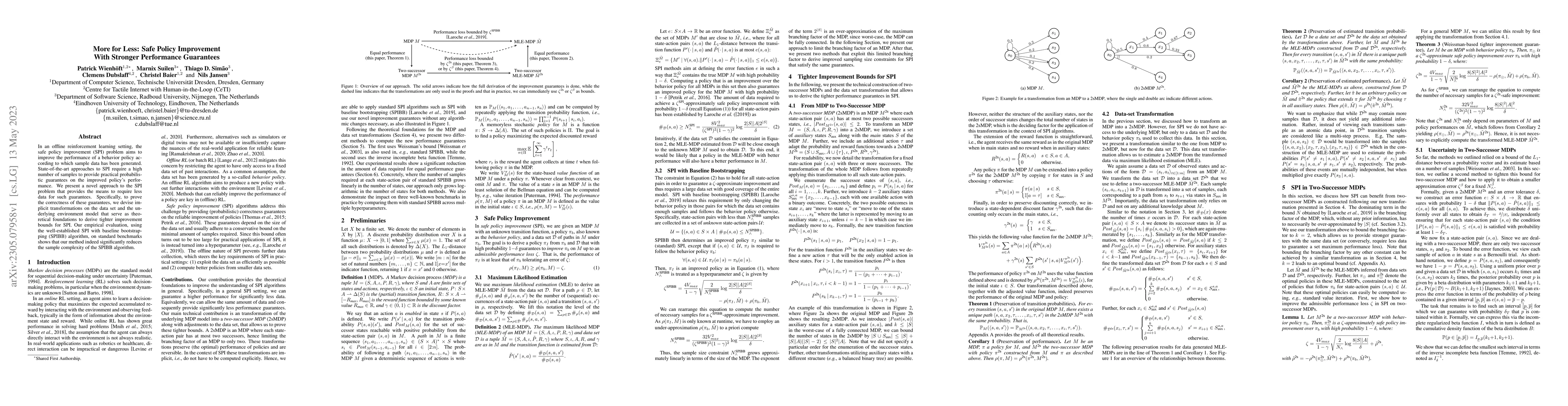 Thumbnail for More for Less: Safe Policy Improvement With Stronger Performance
  Guarantees