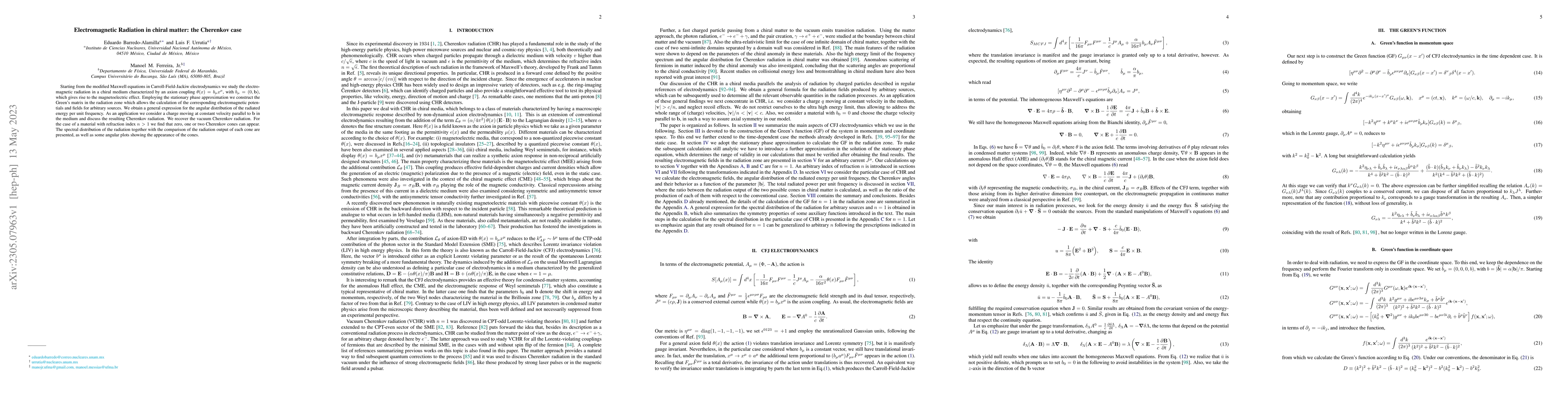 Thumbnail for Electromagnetic Radiation in chiral matter: the Cherenkov case