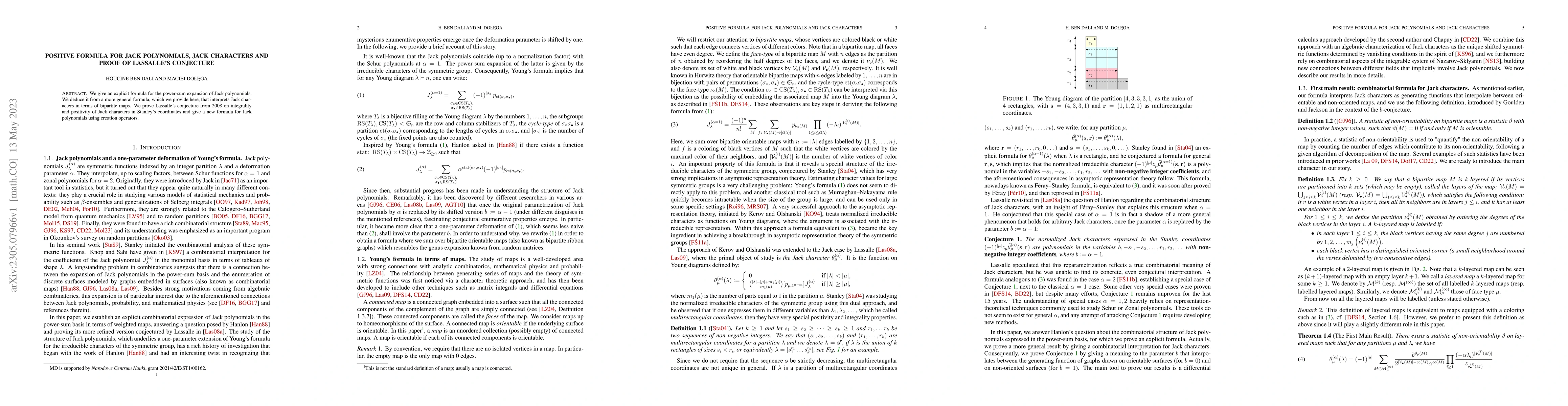 Thumbnail for Positive formula for Jack polynomials, Jack characters and proof of
  Lassalle's conjecture