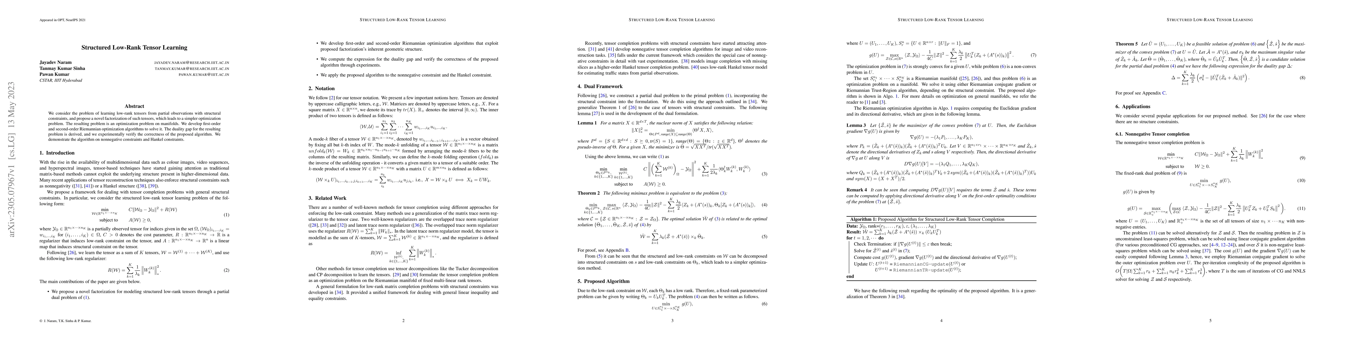 Thumbnail for Structured Low-Rank Tensor Learning