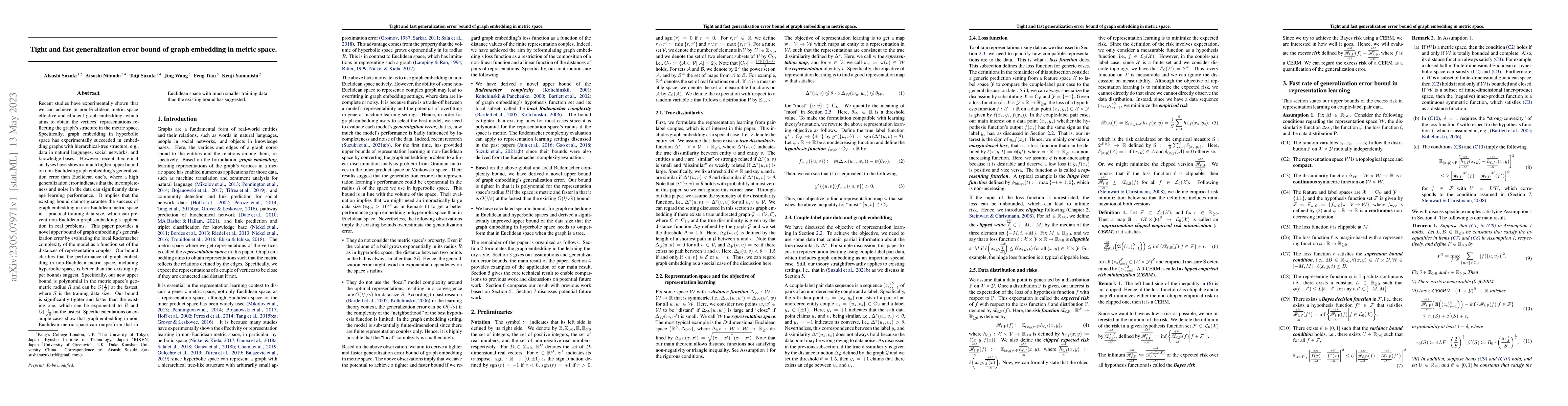 Thumbnail for Tight and fast generalization error bound of graph embedding in metric
  space