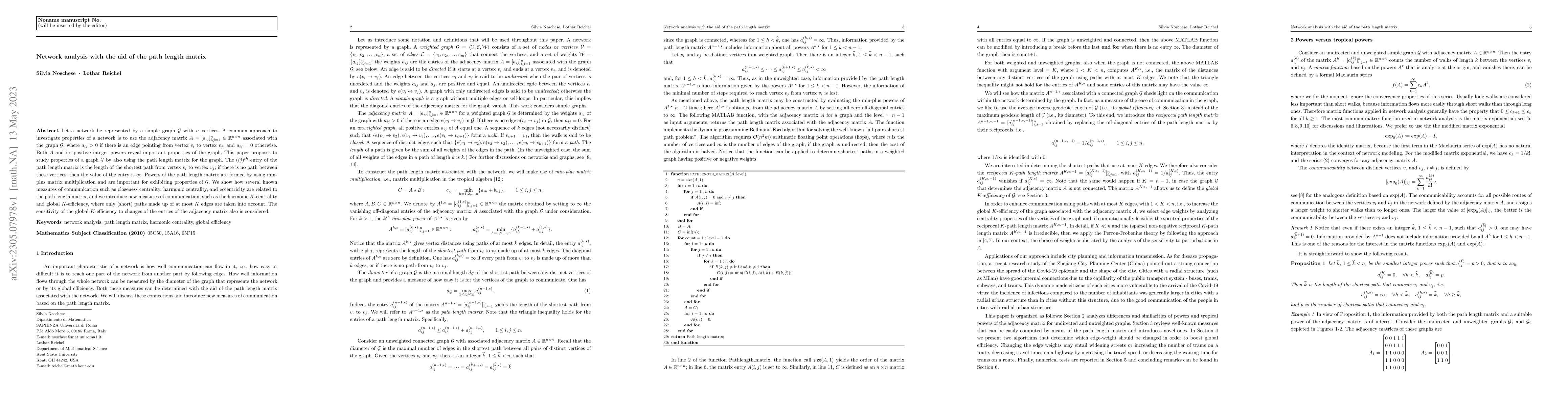 Thumbnail for Network analysis with the aid of the path length matrix