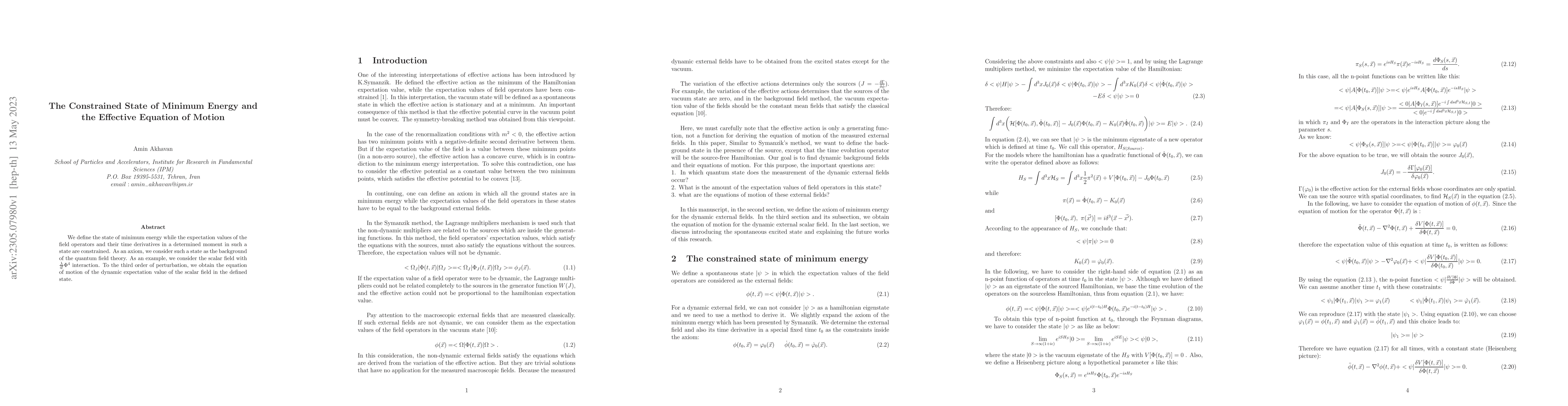 Thumbnail for The Constrained State of Minimum Energy and the Effective Equation of
  Motion