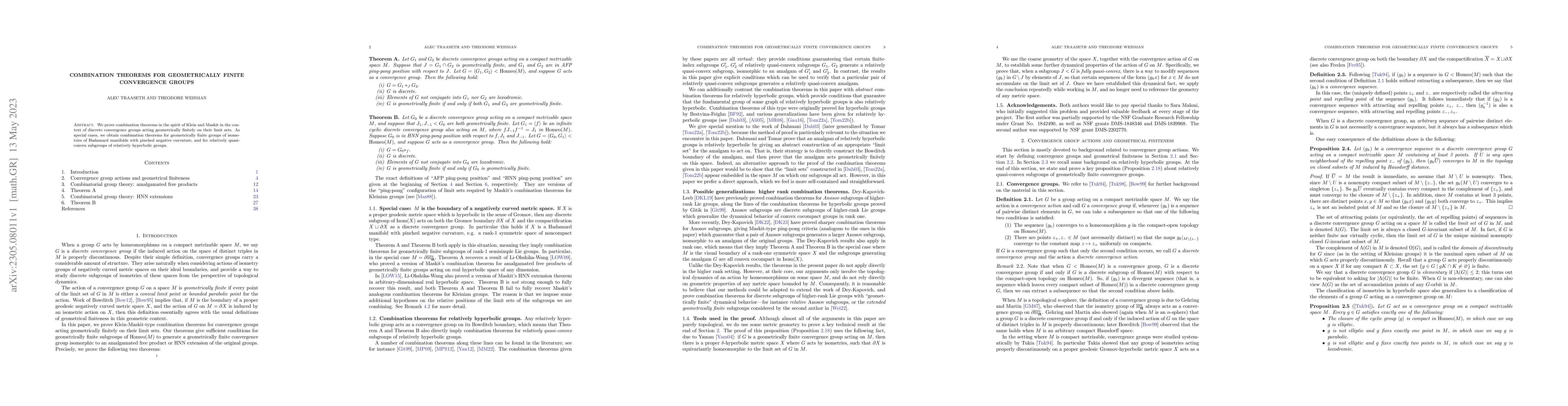 Thumbnail for Combination theorems for geometrically finite convergence groups