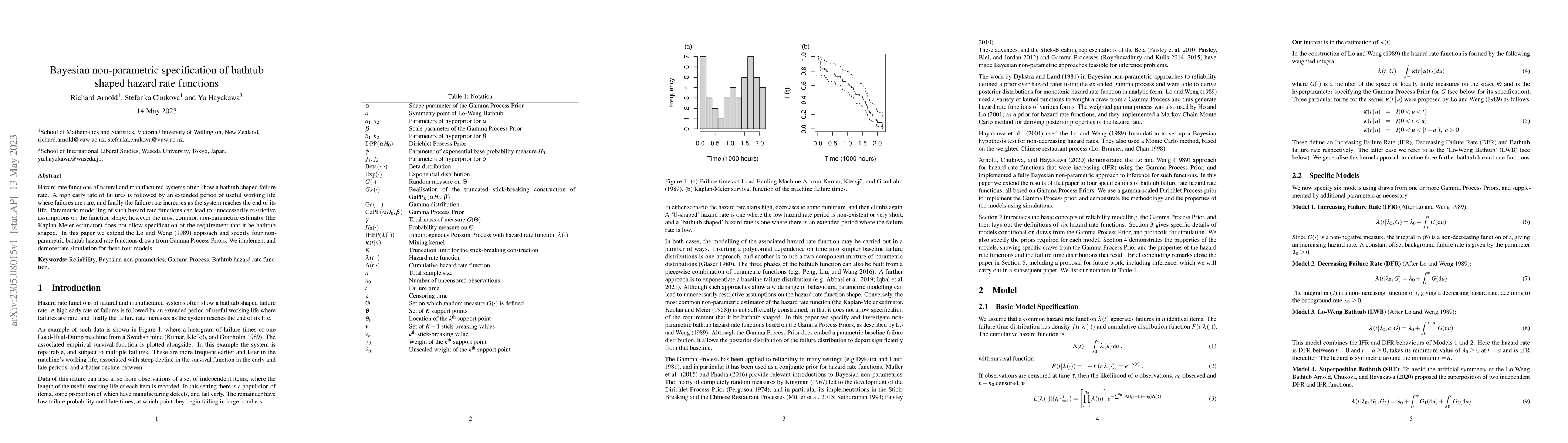 Thumbnail for Bayesian non-parametric specification of bathtub shaped hazard rate
  functions