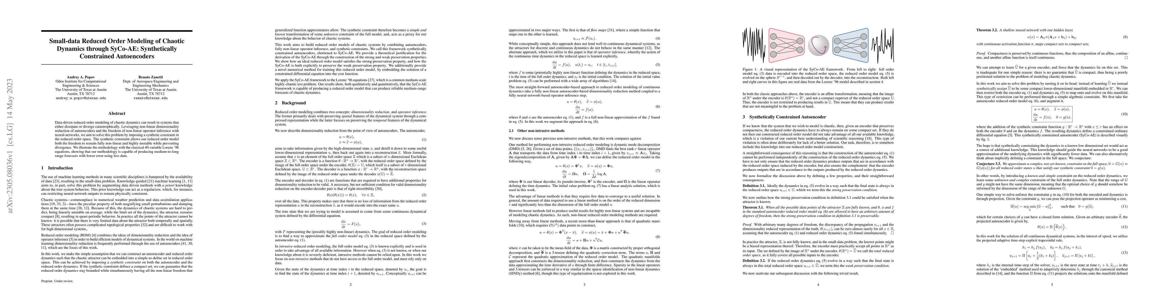 Thumbnail for Small-data Reduced Order Modeling of Chaotic Dynamics through SyCo-AE:
  Synthetically Constrained Autoencoders
