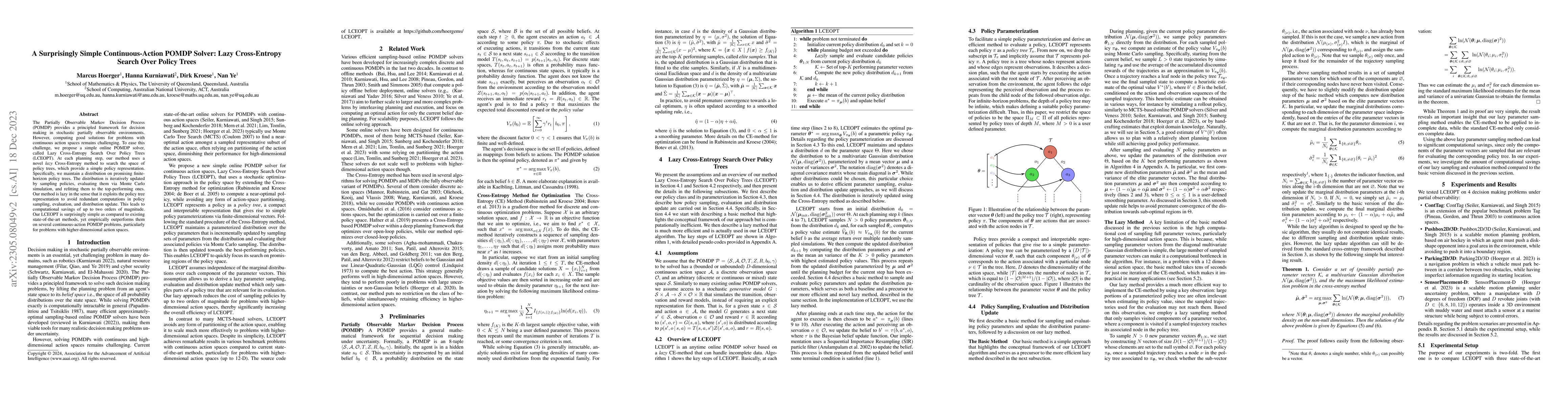 Thumbnail for A Surprisingly Simple Continuous-Action POMDP Solver: Lazy Cross-Entropy
  Search Over Policy Trees