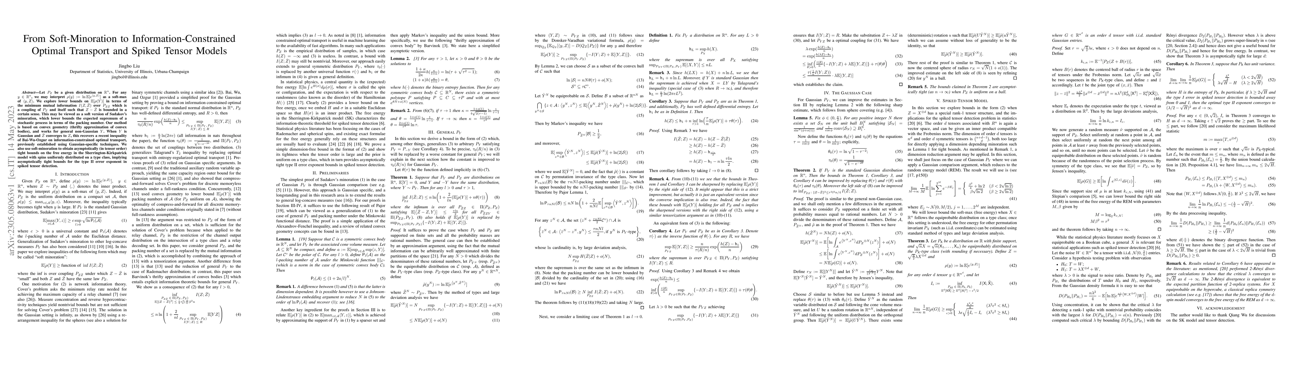 Thumbnail for From Soft-Minoration to Information-Constrained Optimal Transport and
  Spiked Tensor Models
