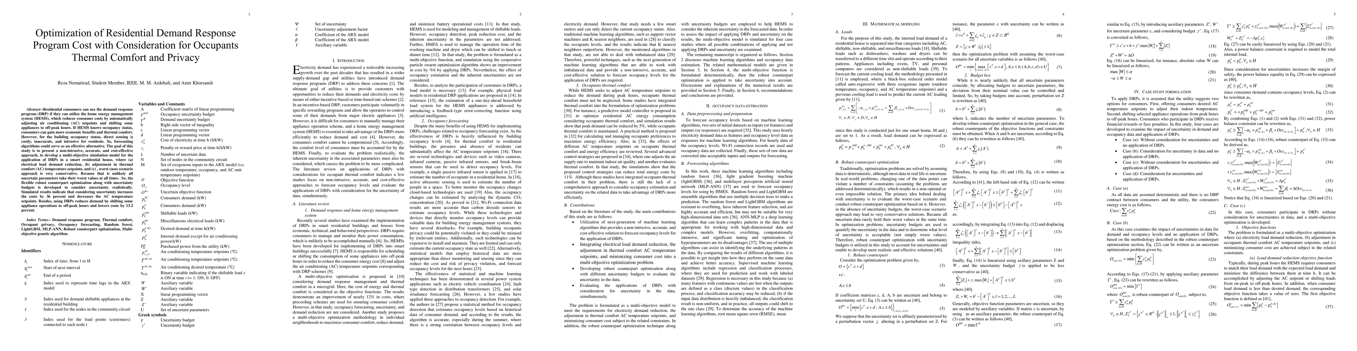 Thumbnail for Optimization of Residential Demand Response Program Cost with
  Consideration for Occupants Thermal Comfort and Privacy