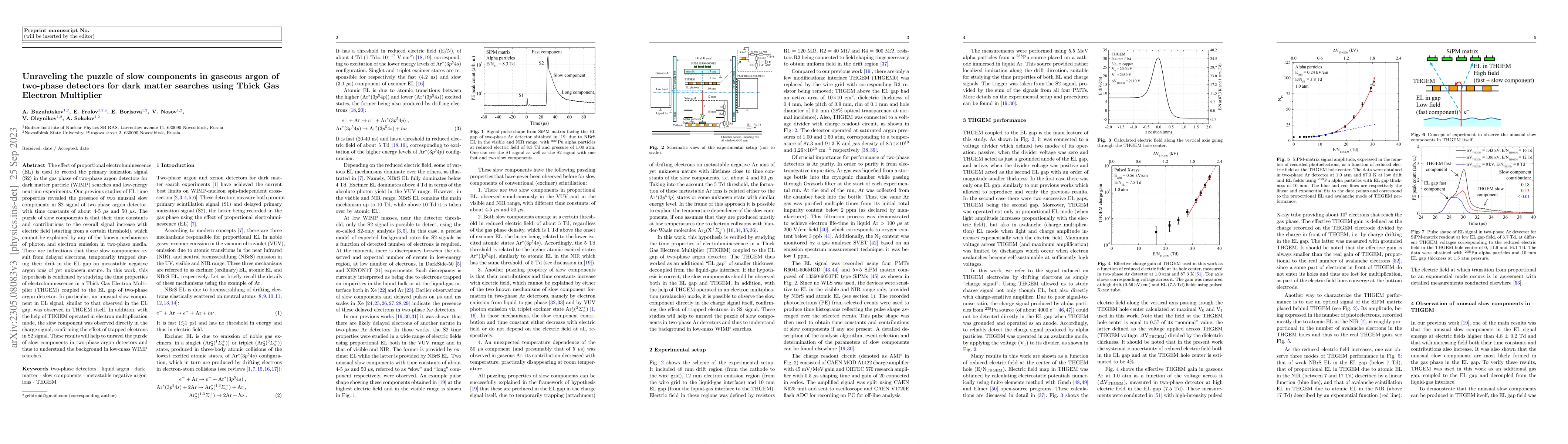 Thumbnail for Unraveling the puzzle of slow components in gaseous argon of two-phase
  detectors for dark matter searches using Thick Gas Electron Multiplier