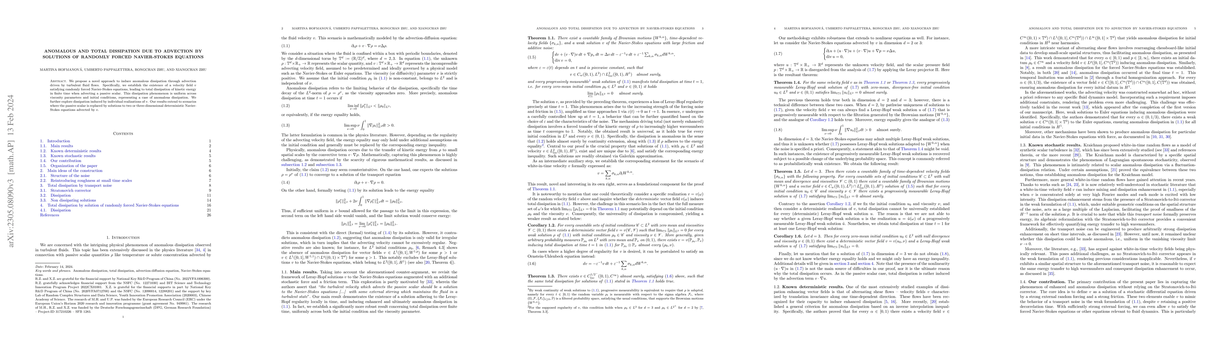 Thumbnail for Anomalous and total dissipation due to advection by solutions of
  randomly forced Navier-Stokes equations