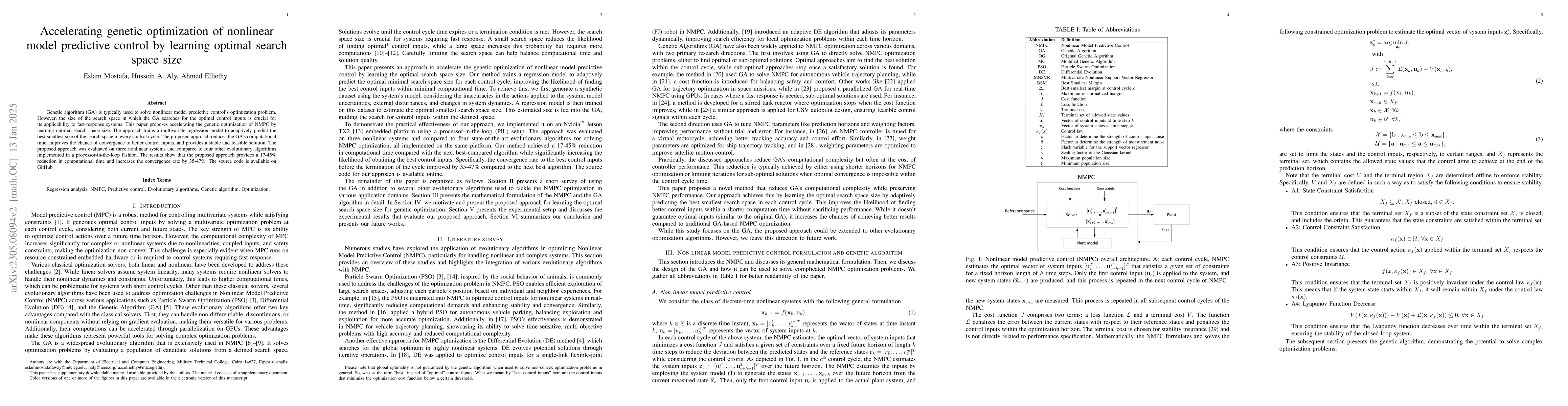 Thumbnail for Accelerating genetic optimization of nonlinear model predictive control
  by learning optimal search space size