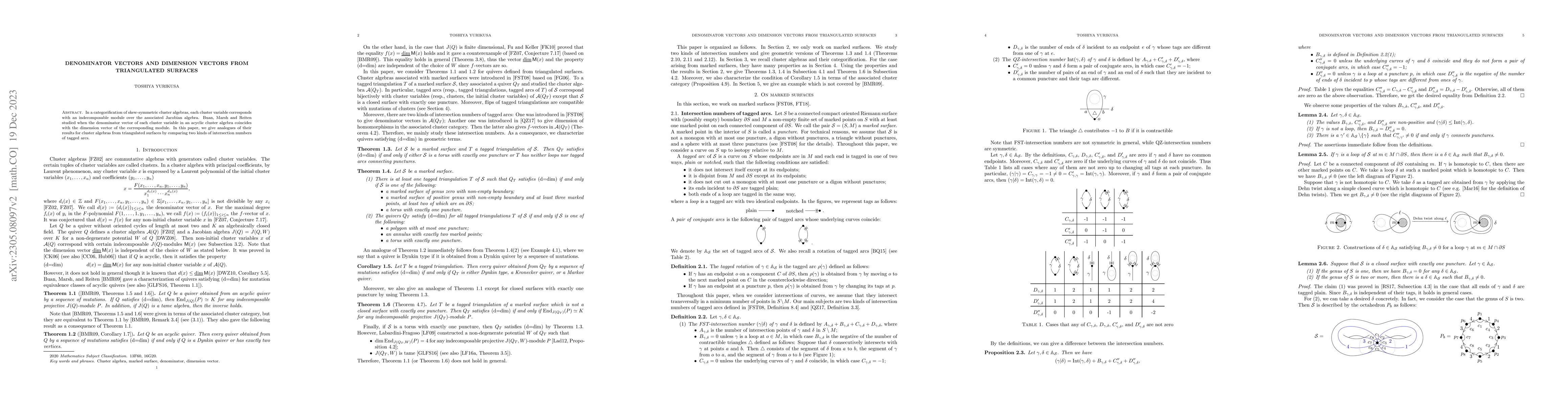 Thumbnail for Denominator vectors and dimension vectors from triangulated surfaces