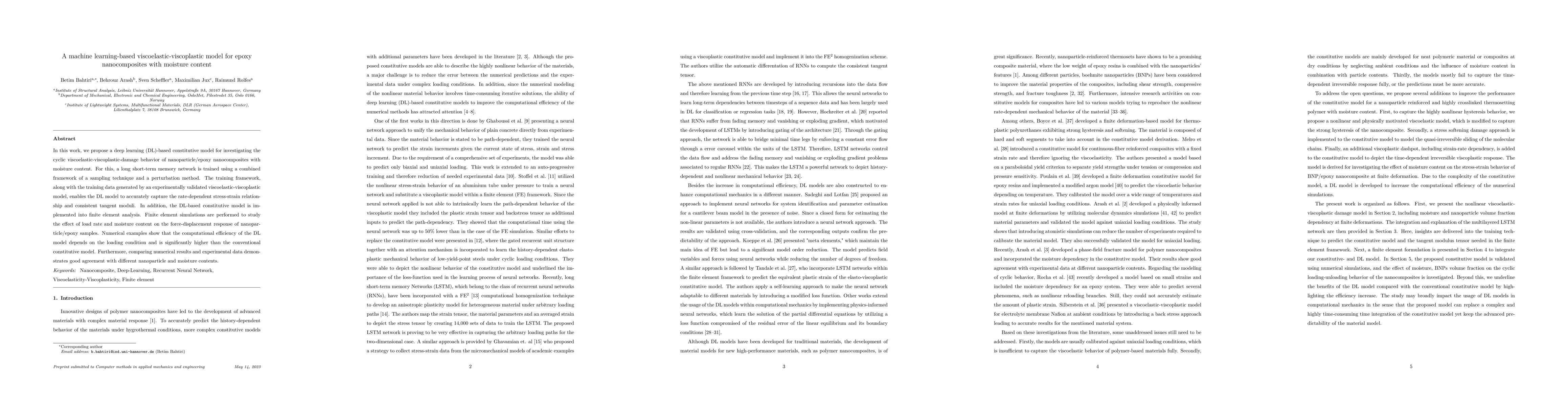 Thumbnail for A machine learning-based viscoelastic-viscoplastic model for epoxy
  nanocomposites with moisture content