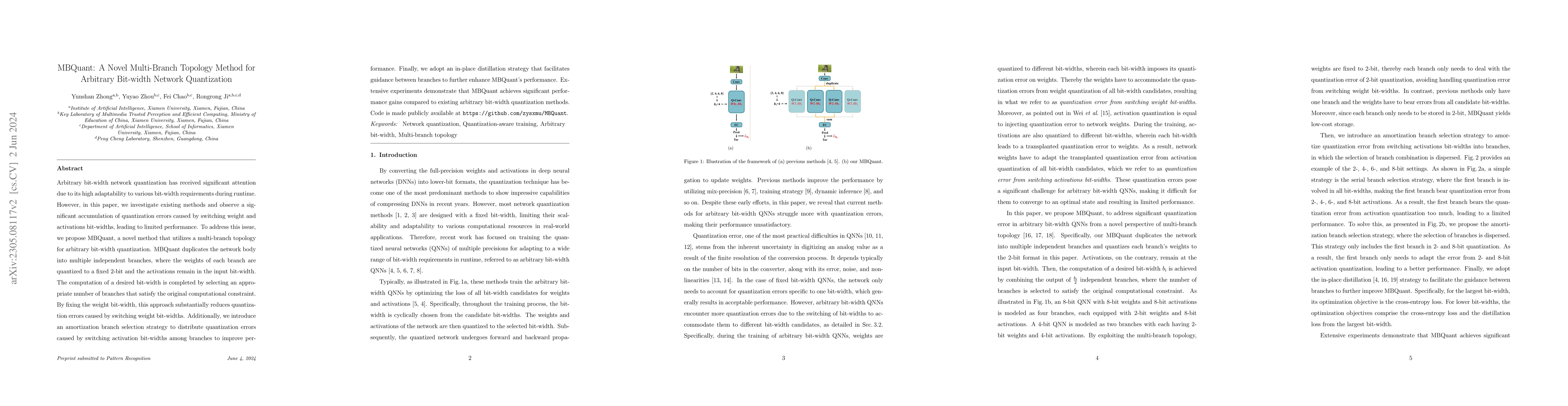 Thumbnail for MBQuant: A Novel Multi-Branch Topology Method for Arbitrary Bit-width
  Network Quantization