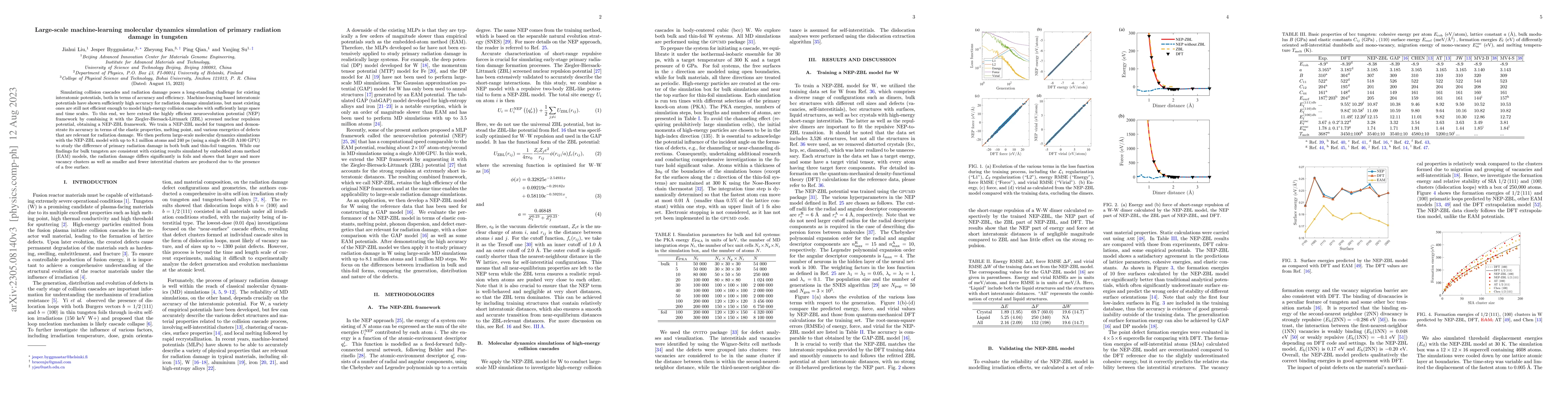 Thumbnail for Large-scale machine-learning molecular dynamics simulation of primary
  radiation damage in tungsten