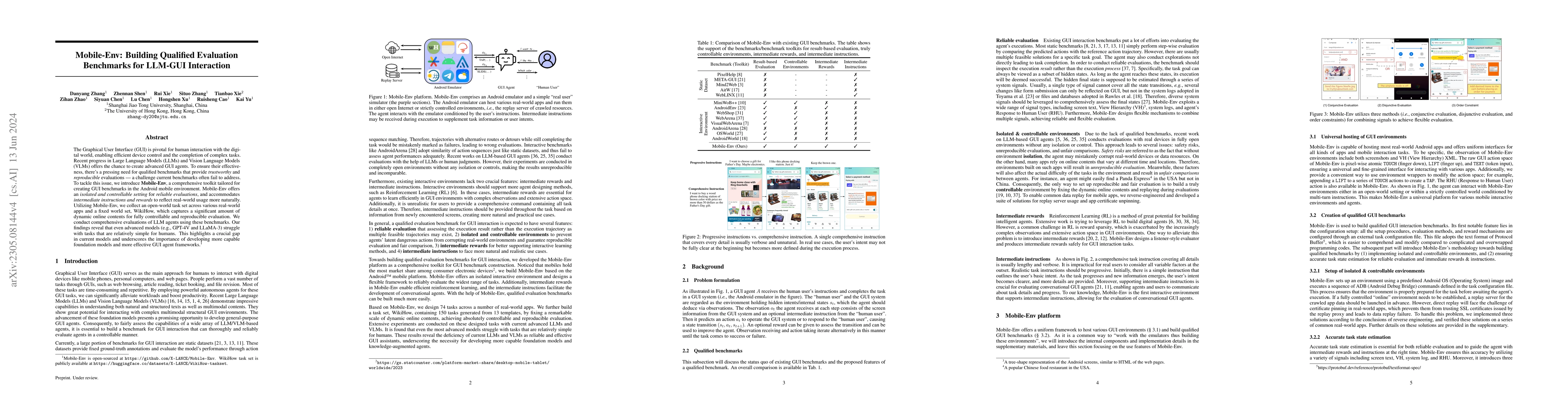 Thumbnail for Mobile-Env: Building Qualified Evaluation Benchmarks for LLM-GUI
  Interaction