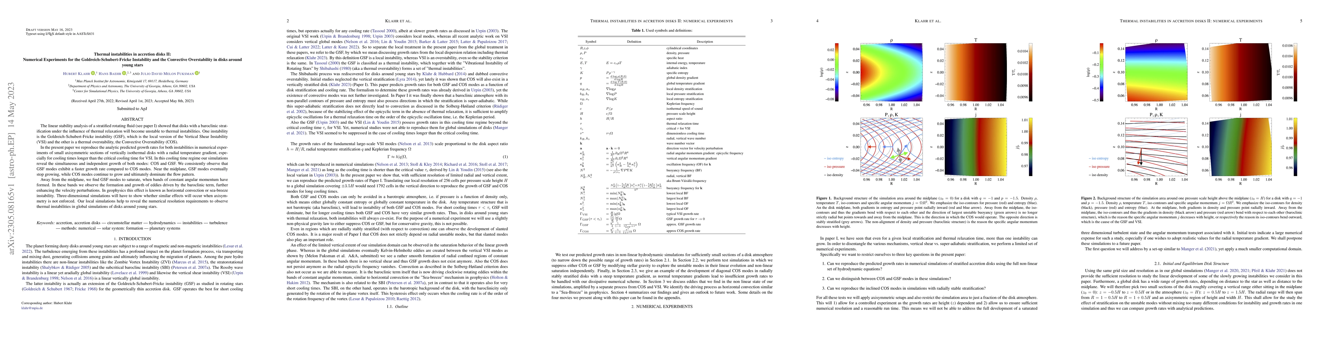 Thumbnail for Thermal instabilities in accretion disks II: Numerical Experiments for
  the Goldreich-Schubert-Fricke Instability and the Convective Overstability in
  disks around young stars