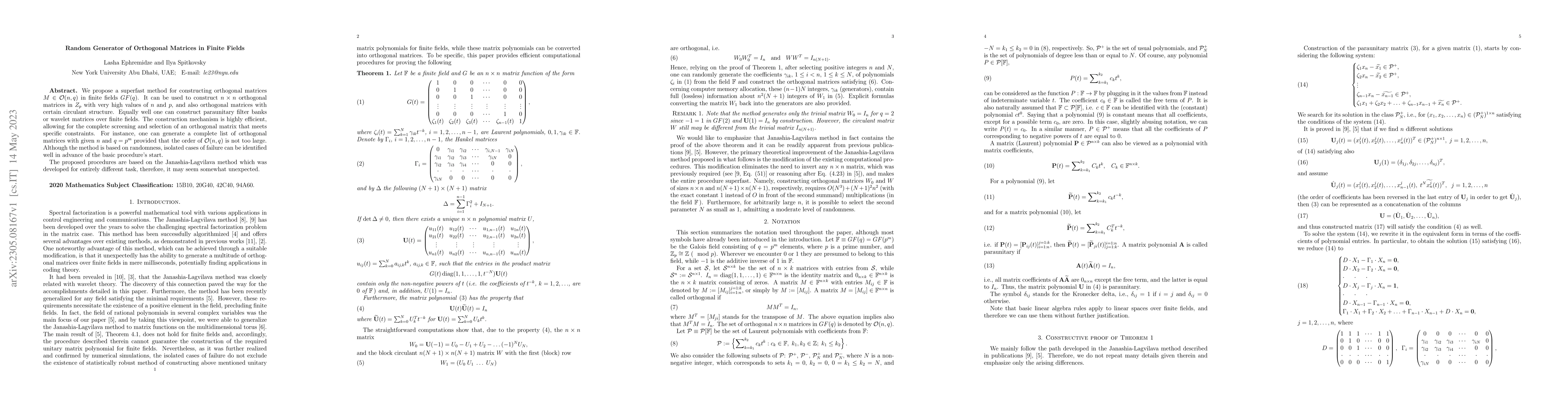 Thumbnail for Random Generator of Orthogonal Matrices in Finite Fields