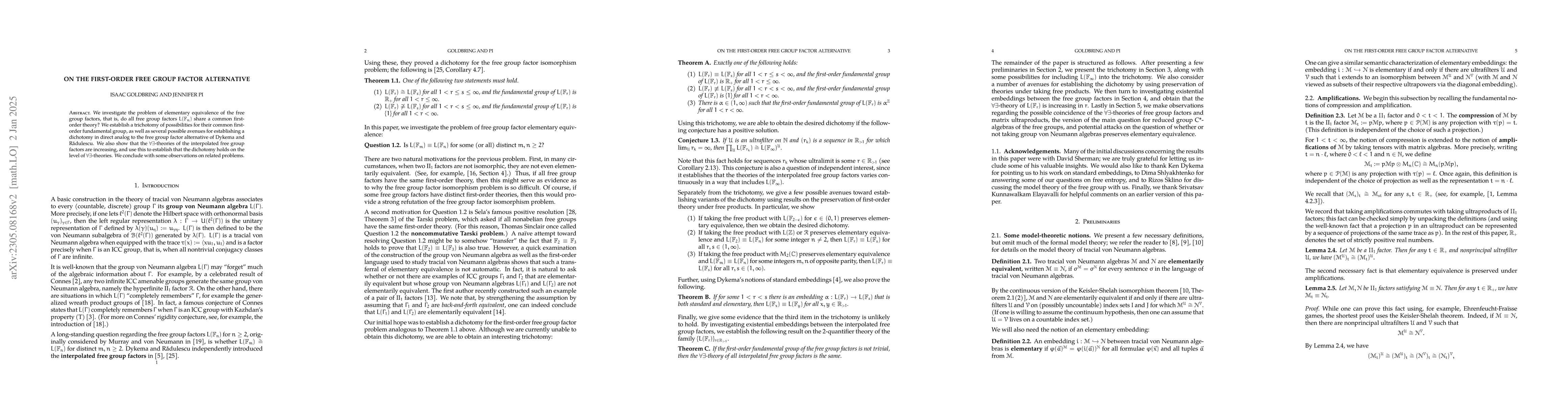 Thumbnail for On the First-Order Free Group Factor Alternative