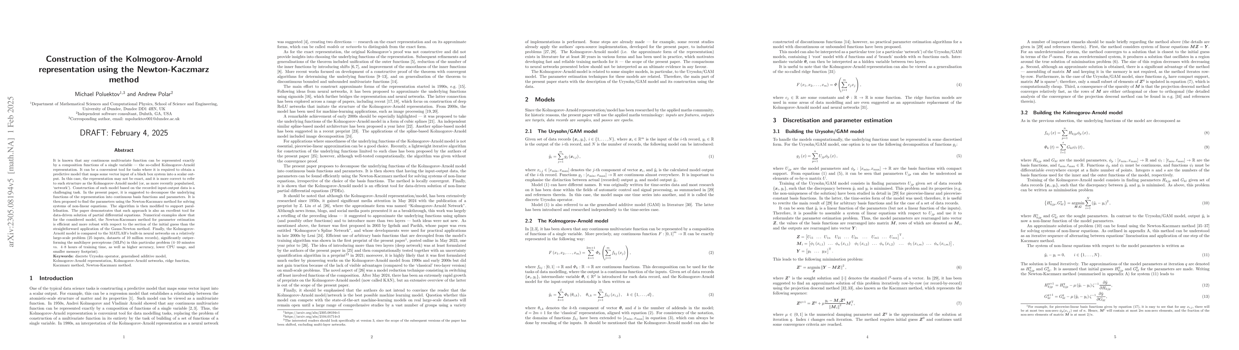 Thumbnail for Construction of the Kolmogorov-Arnold representation using the
  Newton-Kaczmarz method