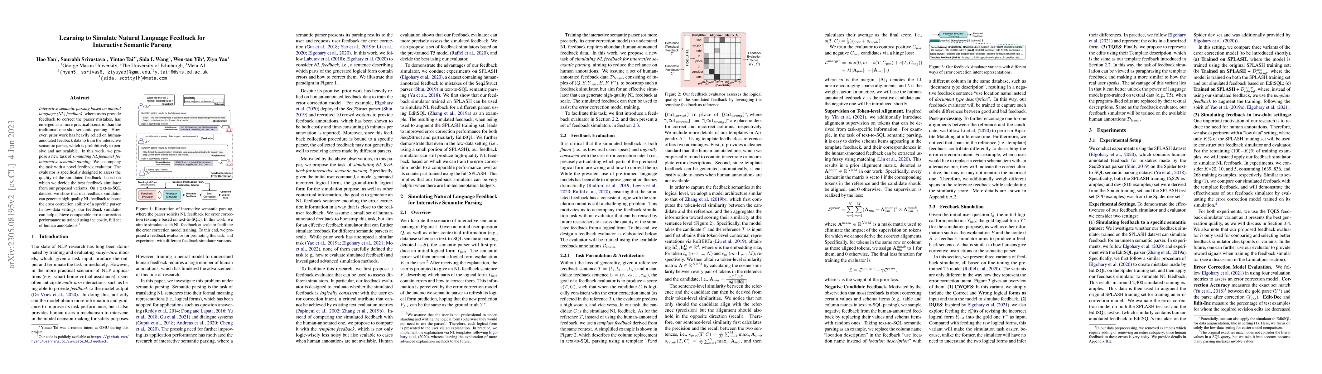 Thumbnail for Learning to Simulate Natural Language Feedback for Interactive Semantic
  Parsing