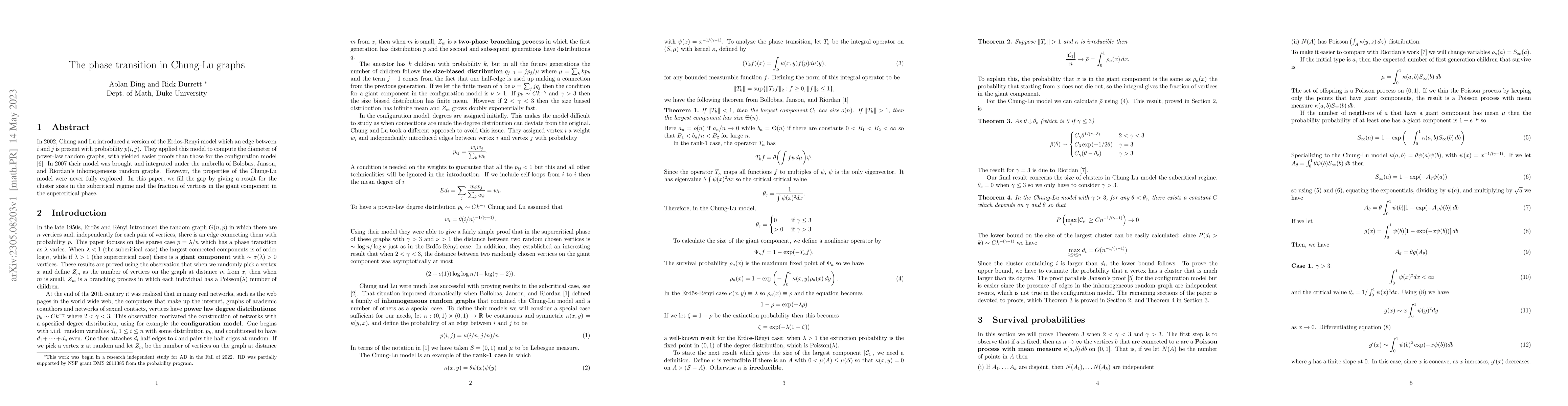 Thumbnail for The phase transition in Chung-Lu graphs