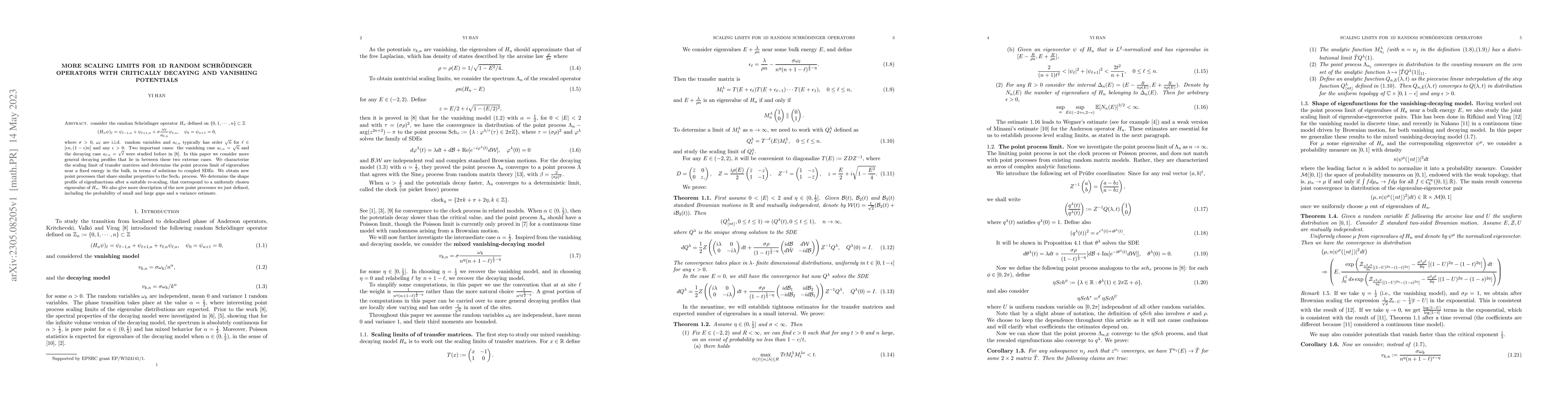 Thumbnail for More scaling limits for 1d random Schr\"odinger operators with
  critically decaying and vanishing potentials